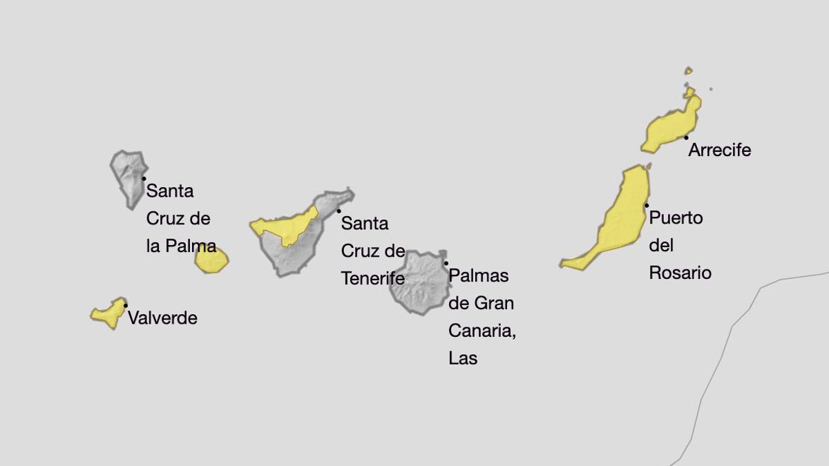 Mapa de los avisos activos este viernes en Canarias.