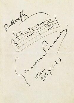 Autógrafo de Puccini, 1929, con fragmento del aria Un bel di vedremo