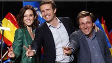 Pablo Casado, Isabel Díaz Ayuso y José Luis Martínez-Almeida celebran los resultados electorales