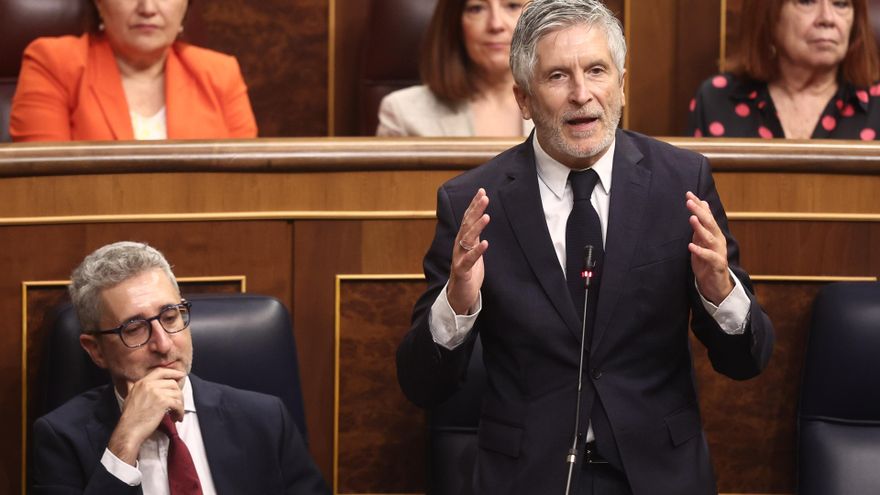 El ministro del Interior, Francisco Grande-Marlaska, interviene durante una sesión plenaria en el Congreso de los Diputados, a 27 de mayo de 2026, en Madrid (España).