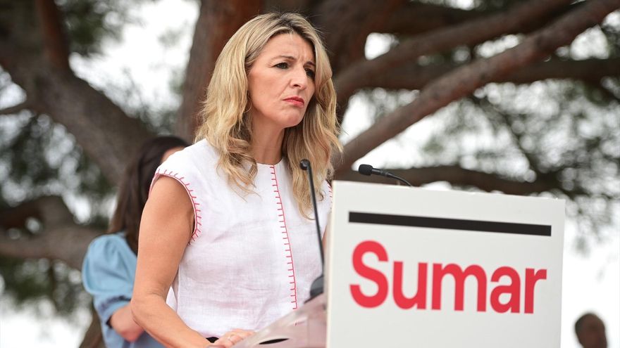 La líder Sumar, Yolanda Díaz, interviene acto público este lunes.