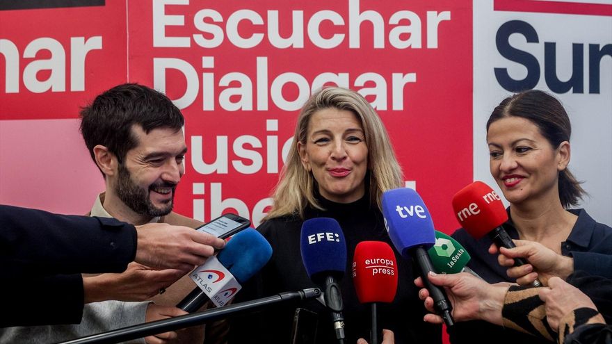 El ministro de Derechos Sociales, Consumo y Agenda 2030, Pablo Bustinduy, la vicepresidenta segunda y ministra de Trabajo y Economía Social y líder de Sumar, Yolanda Díaz, y la ministra de Juventud e Infancia, Sira Rego.