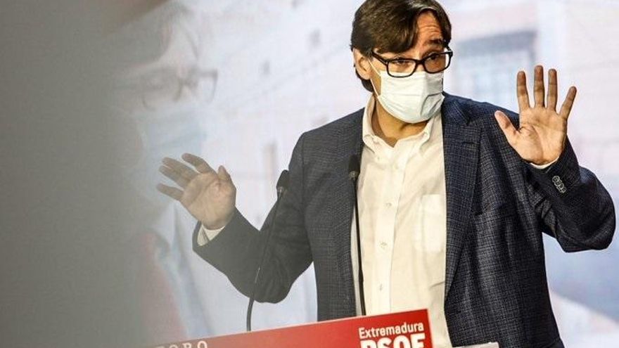 Salvador Illa, en su intervención en un acto del PSOE en Mérida.