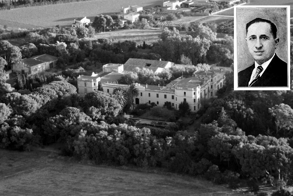 Vista actual de la granja escuela de Fortià, donde estuvieron acogidos los niños de la Fábrica de Armas. En el recuadro, Pedro Riera, el inspector de Primera Enseñanza que les acompañó