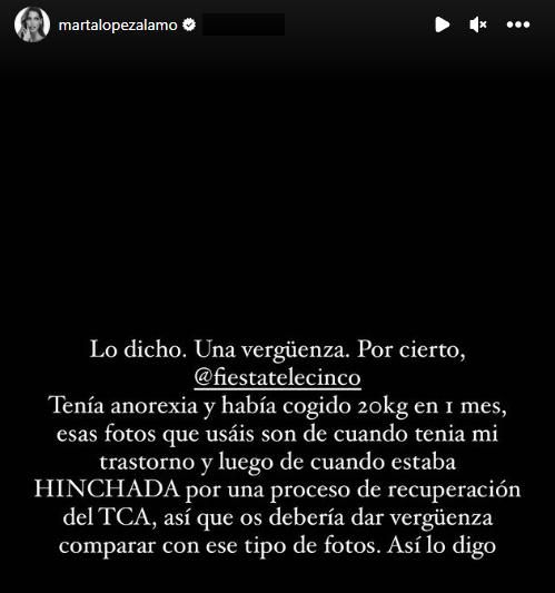 Los mensajes de Marta López Álamo sobre 'Fiesta'