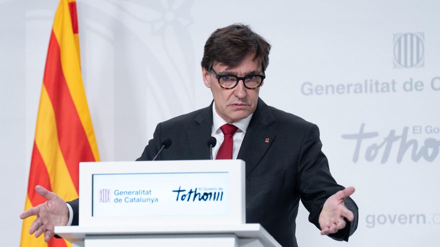 El presidente de la Generalitat de Catalunya, Salvador Illa, durante una rueda de prensa, a 29 de abril de 2025, en Barcelona, Cataluña (España).