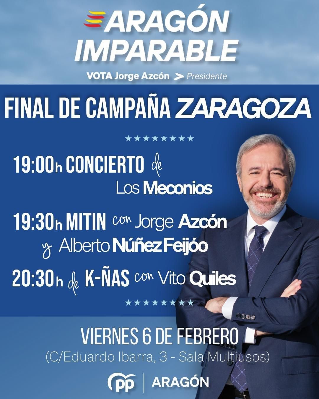 Cartel del cierre de campaña del PP aragonés.