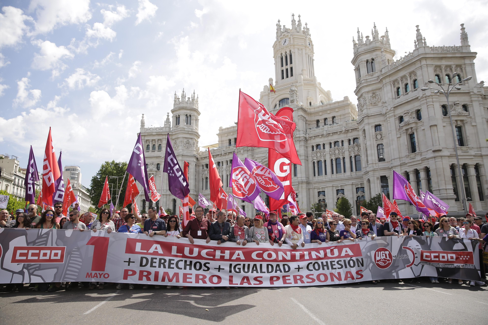Cabecera de la manifestación frente al Ayuntamiento de Madrid