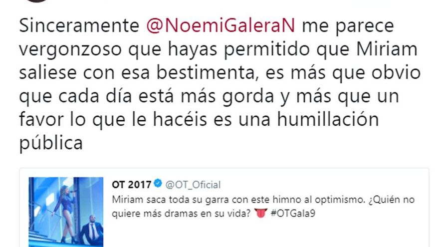 El tuit de José Díez contra Miriam, la concursante de OT 2017