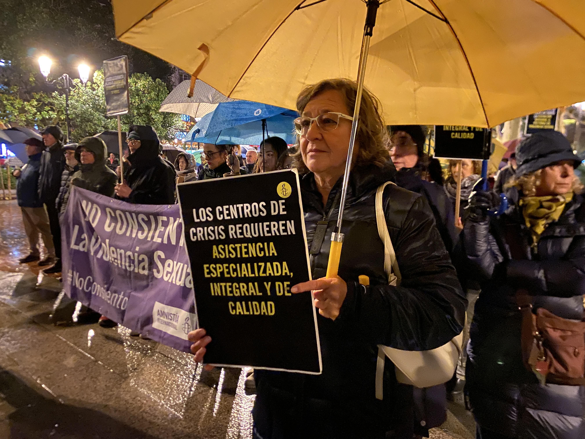 La lluvia no calla el grito feminista contra la violencia de género en Logroño