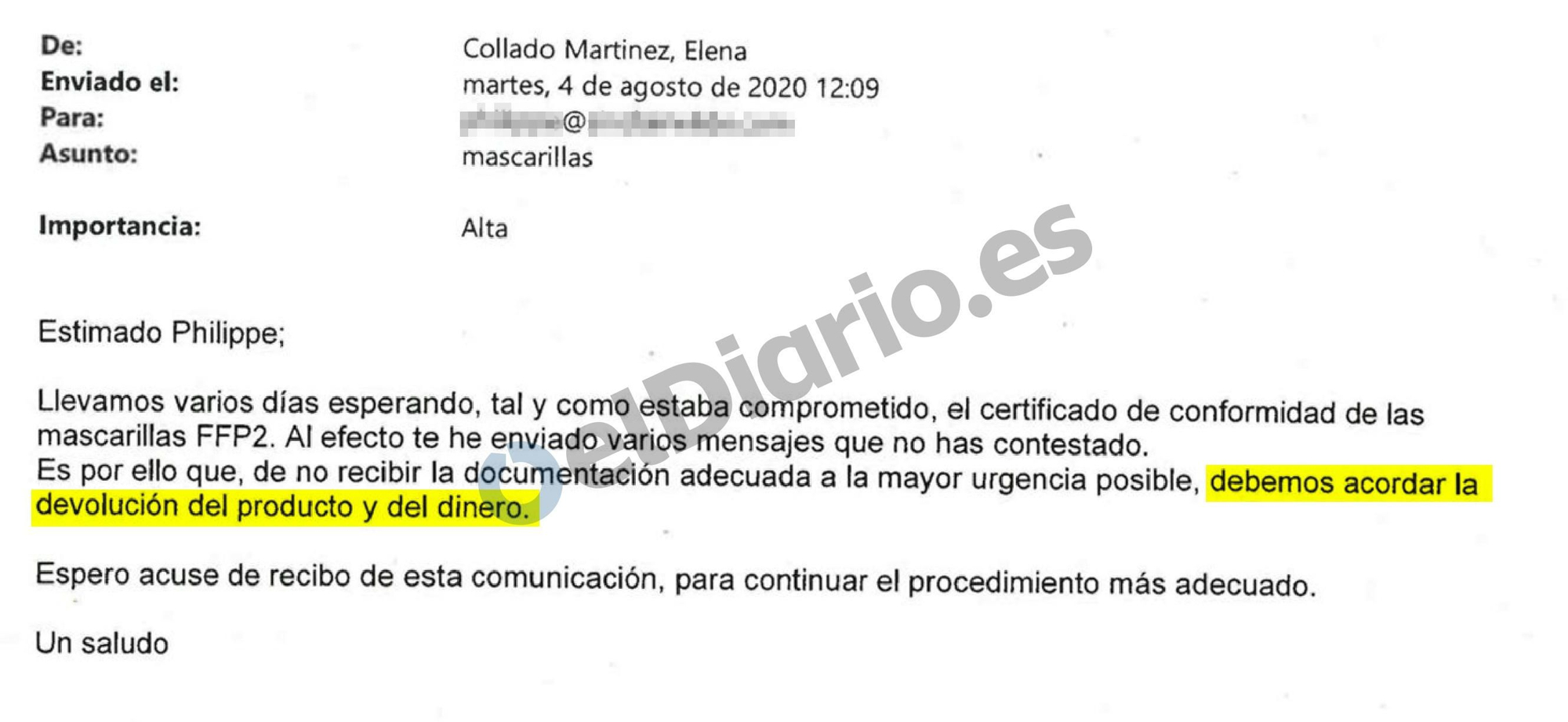 Elena Collado y su reclamación de agosto de 2020