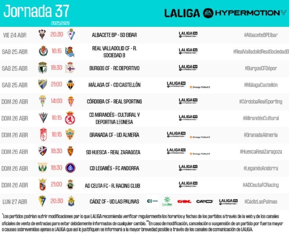 Jornada 37 de LaLiga Hypermotion.