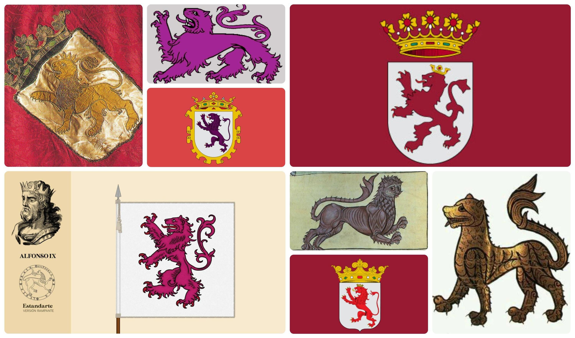 Banderas de León a lo largo de la Historia y de varias instituciones sin estandarizar.
