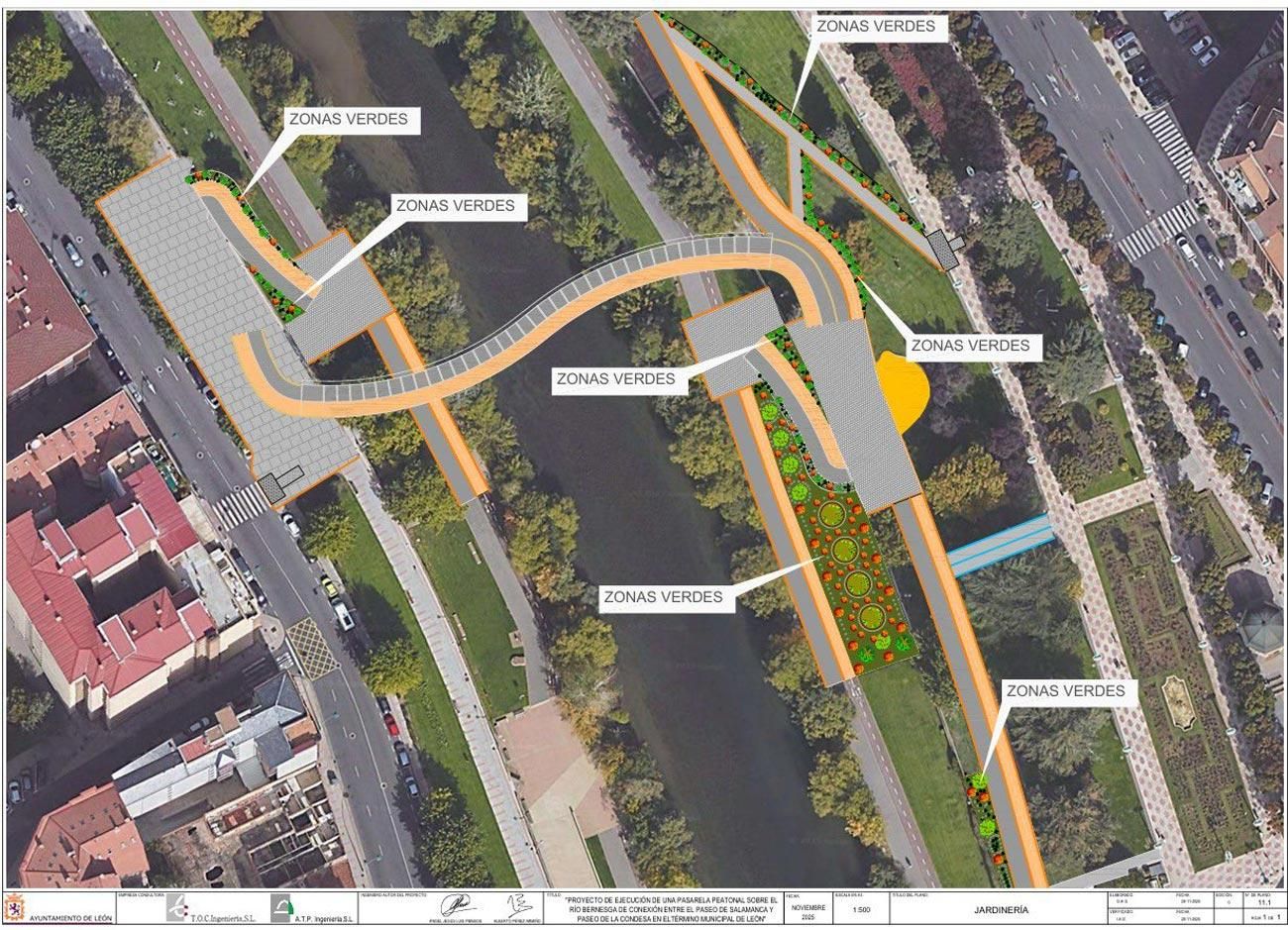 Las plazas secas que quedarán tras terminarse el proyecto de la nueva pasarela del Bernesga.