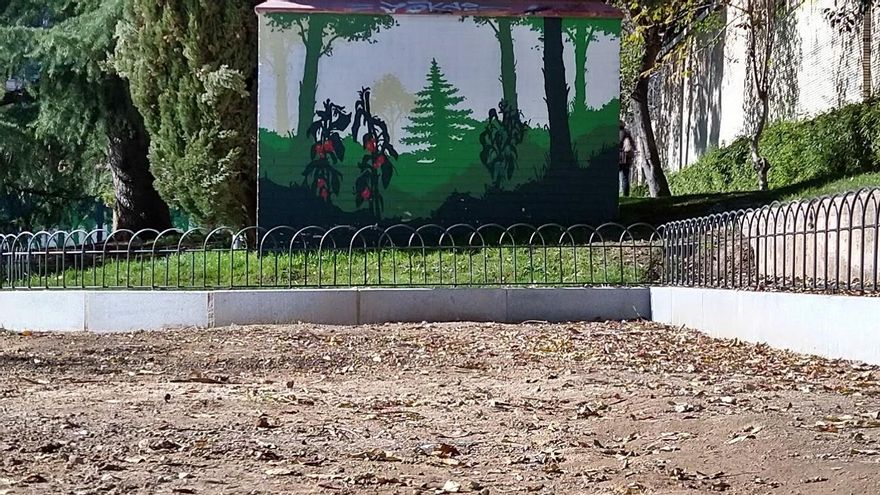 Pintura de tomateras en el parque Enrique Herreros, ya sin el huerto