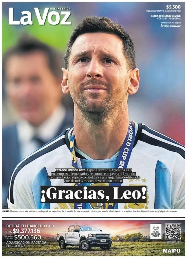 Las lágrimas de Messi y el título de España, en las tapas de los diarios del mundo