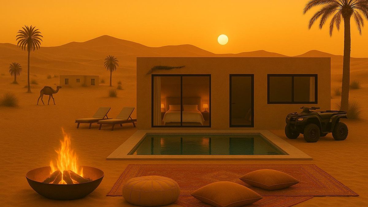 Recreación de una de las viviendas Dunes Resort, en Marruecos.