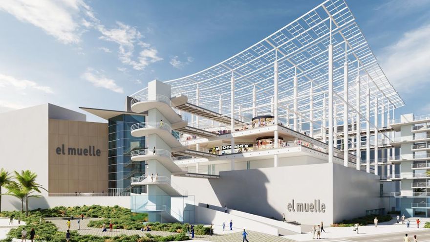 Fachada del centro comercial El Muelle tras la reforma