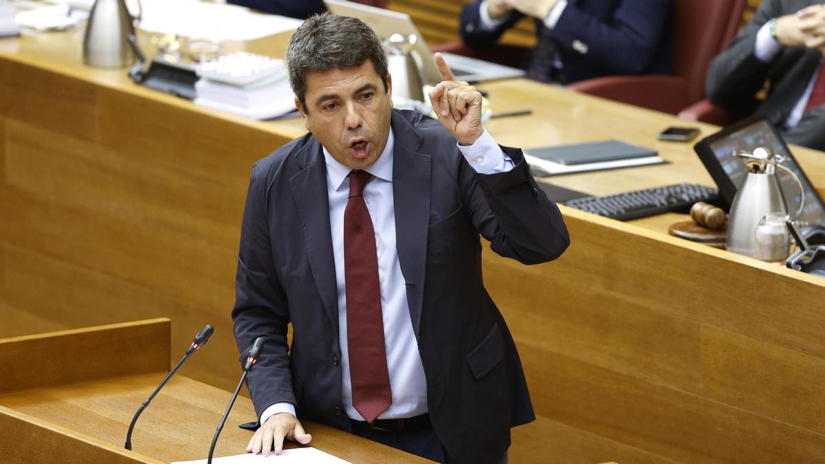 El presidente valenciano, Carlos Mazón interviene durante la sesión de control.