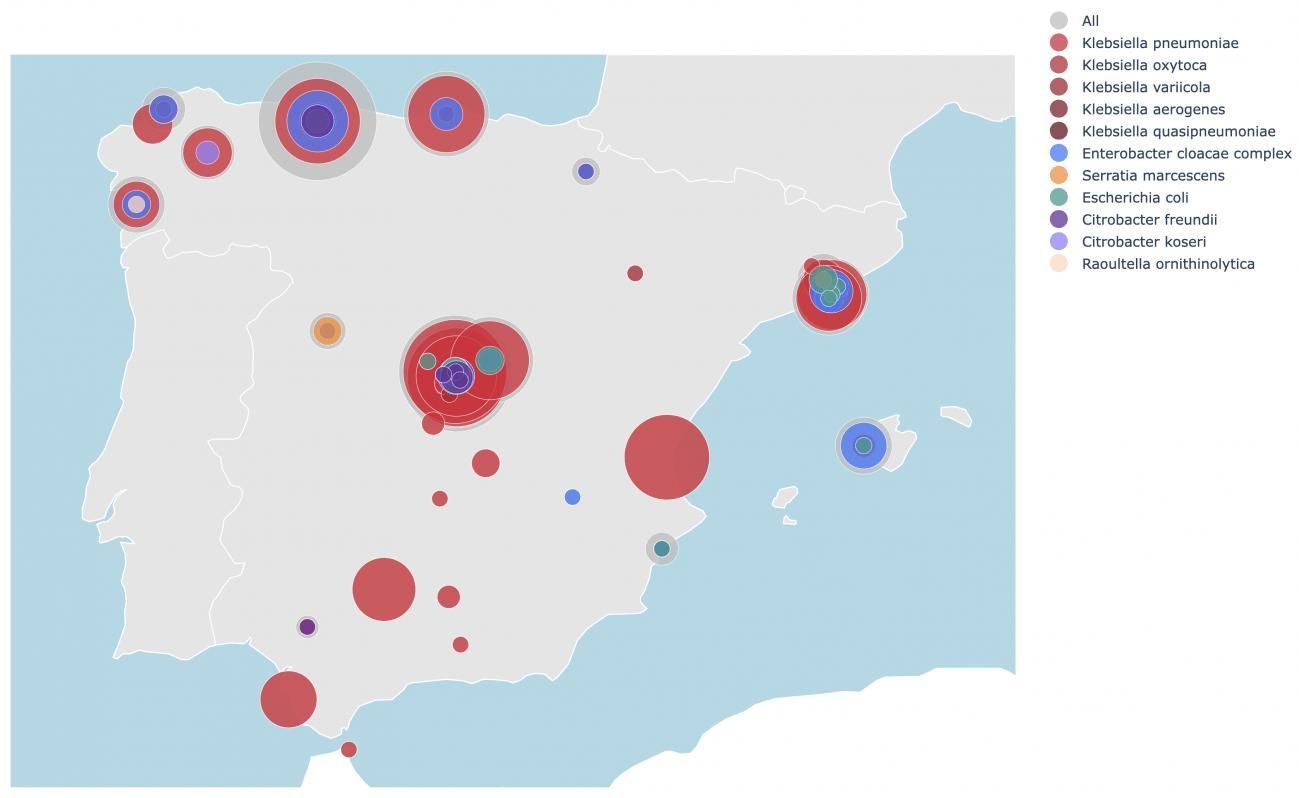 Localización de las bacterias en Espana