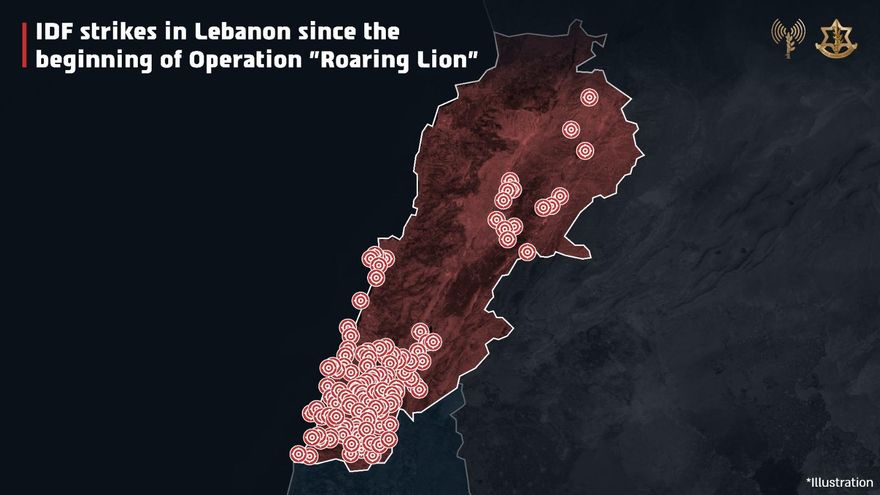 Imagen difundida por el Ejército israelí de los ataques sobre el Líbano desde que empezó la guerra