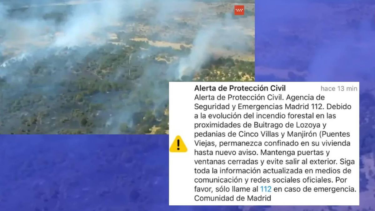 Un incendio en Lozoyuela fuerza el envío de un Es-Alert pidiendo confinar varias localidades de la sierra de Madrid