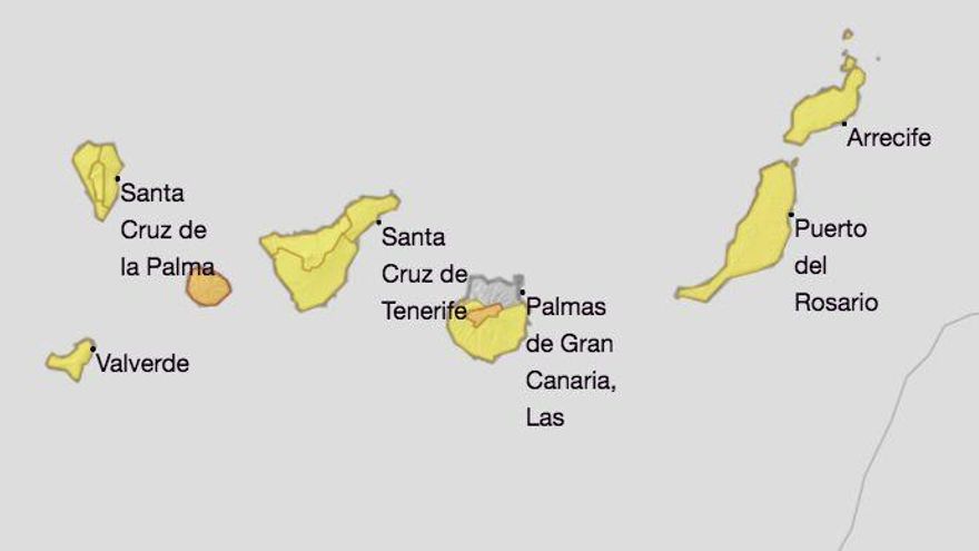 Mapa de la Aemet del aviso de  riesgo por viento.