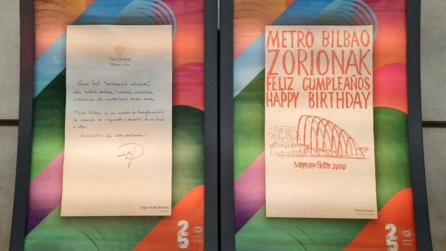 Felicitación en una estación de Metro Bilbao.