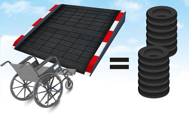 En su segunda vida, el caucho del neumático puede utilizarse para producir rampas de accesibilidad para personas en silla de ruedas.