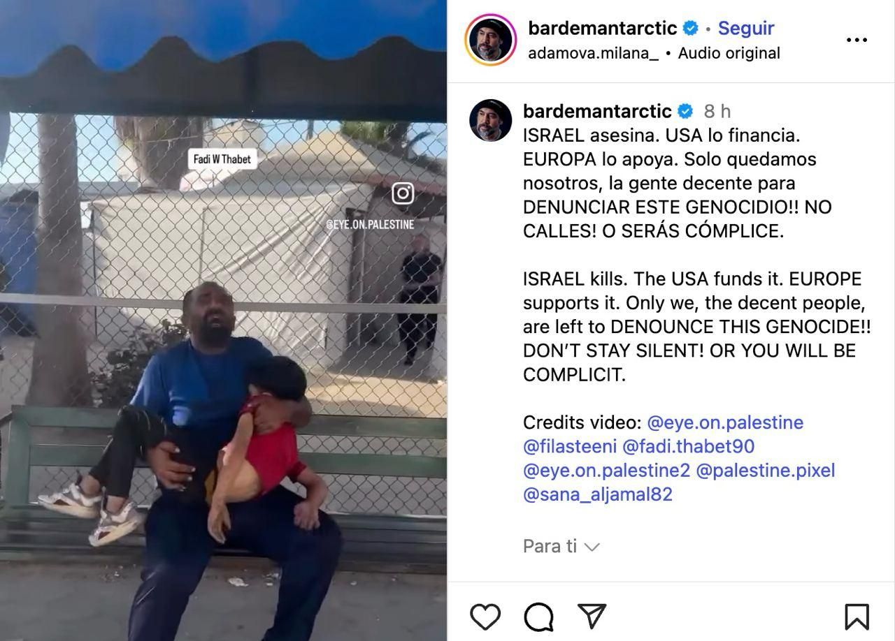 Captura de la publicación de Javier Bardem