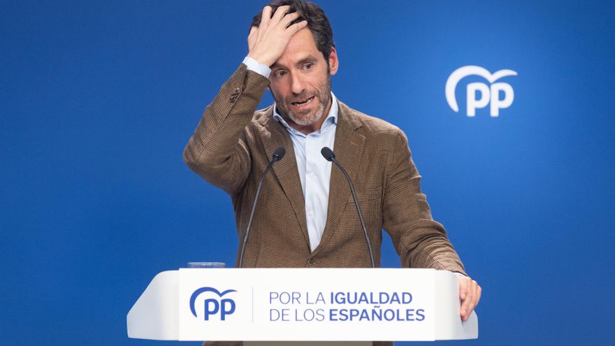 El portavoz del PP y vicesecretario de Cultura y Sociedad Abierta, Borja Sémper, durante una rueda de prensa posterior a la reunión del Comité de Dirección del Partido Popular, a 16 de octubre de 2023, en Madrid (España). Durante su comparecencia, Sémper,