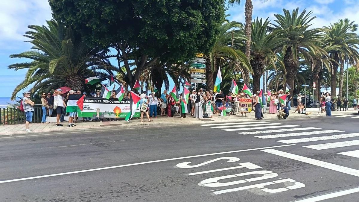 Protesta por la participación de Israel en el mundial júnior de waterpolo femenino en Tenerife. FOTO: Álvaro Morales