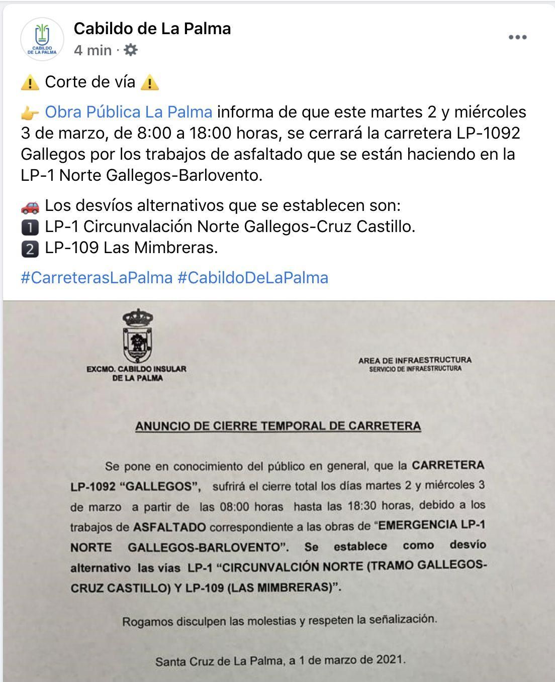 Facebook del Cabildo de La Palma.