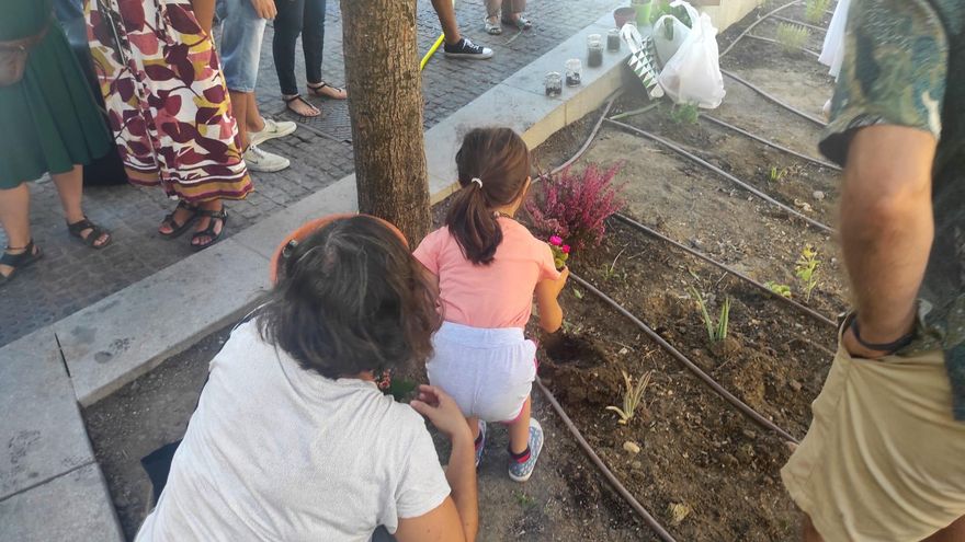 Vecinos donando al huerto plantas