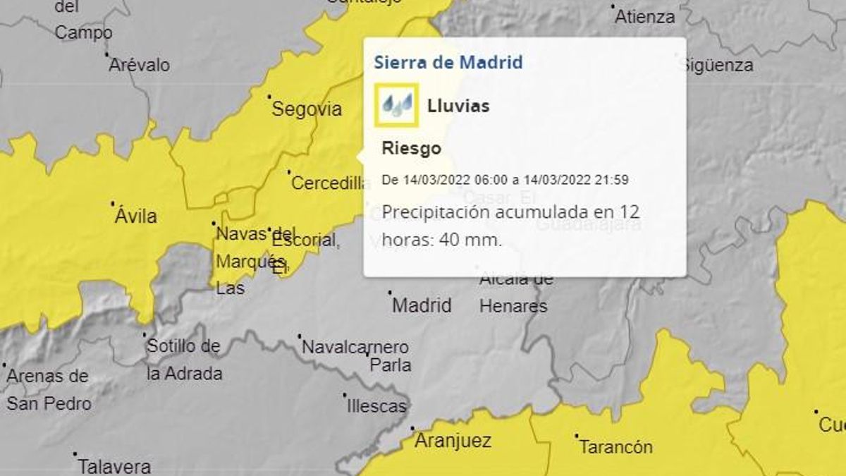Alerta meteorológica por lluvias en Madrid para este lunes