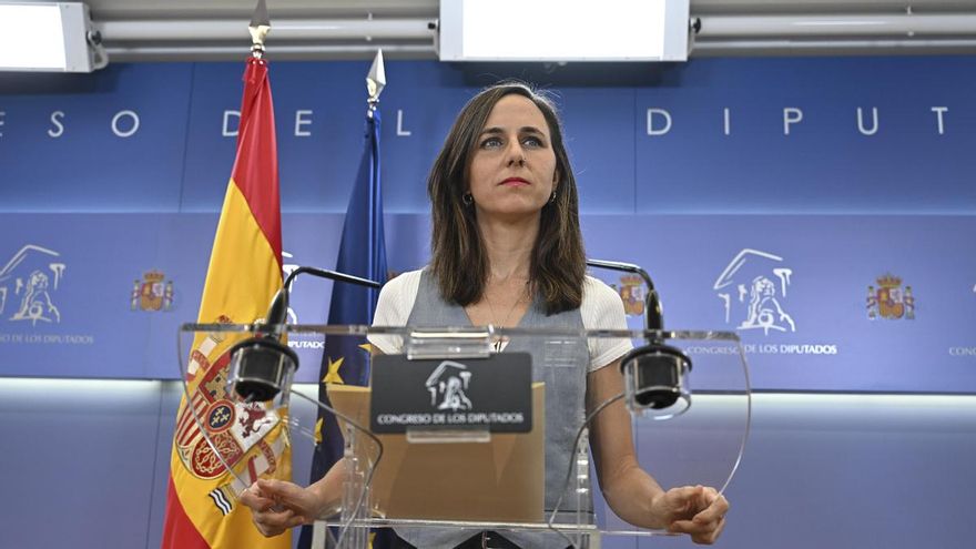 Ione Belarra, durante una rueda de prensa en el marco de la reunión de la Junta de Portavoces, este miércoles, en el Congreso de los Diputados.