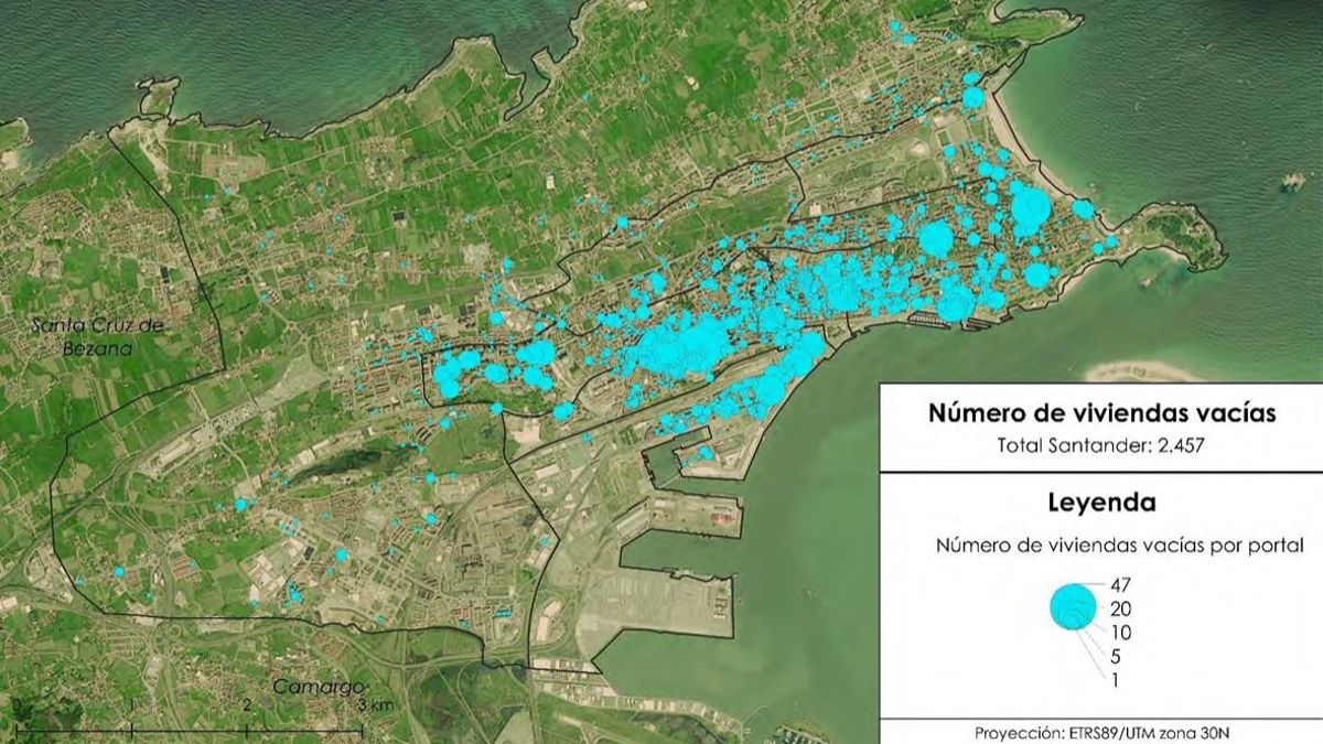 Viviendas vacías en Santander, según SVS y Aqualia.