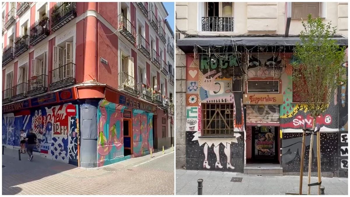 Dos de las fachadas de Malasaña destacadas por Ed Sheeran: las del Freeway (izda) y Tupperware (dcha)