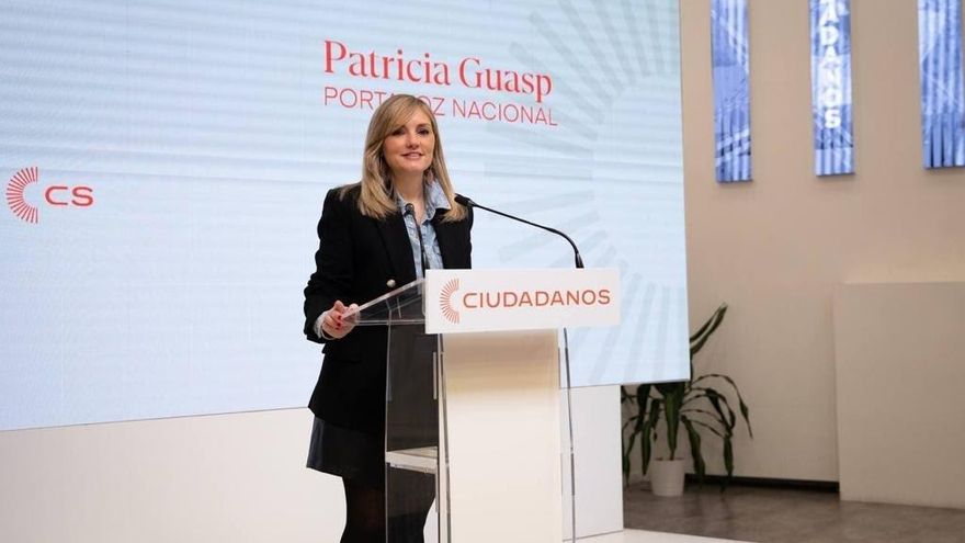 La portavoz nacional de Ciudadanos, Patricia Guasp, en rueda de prensa desde la sede nacional del partido.