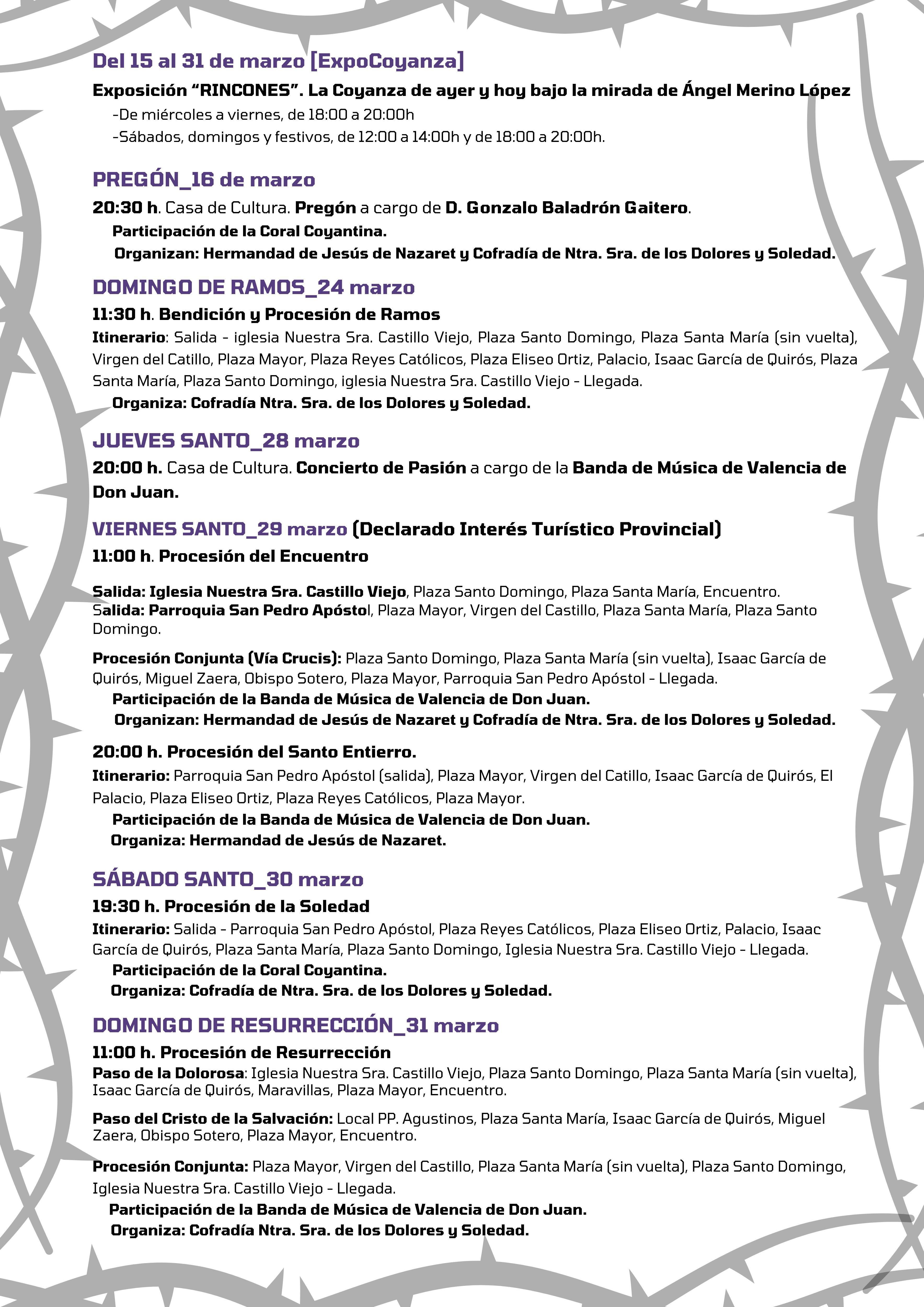 Programa de Semana Santa en Valencia de Don Juan en 2024.