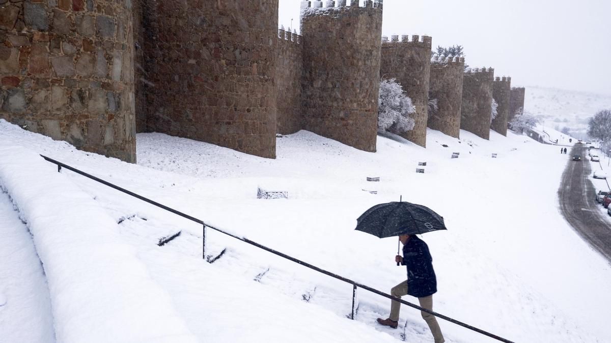 Vista del temporal de nieve en Ávila este miércoles.