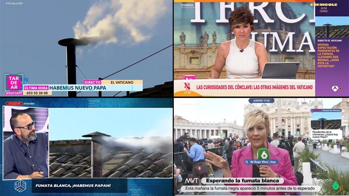 Momento en el que las principales cadenas de televisión privadas anuncian la elección del nuevo papa