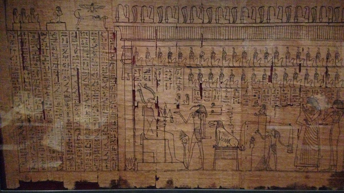 Papiro con un fragmento del Libro de los Muertos en la Chester Beatty Library.