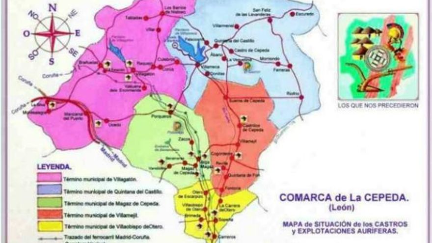 Mapa con la localización de los yacimientos arqueológicos realizado por Benito Álvarez Fernández.