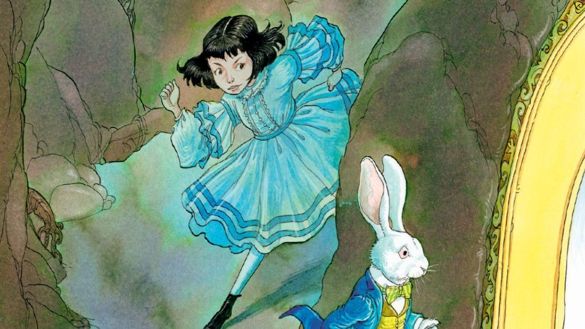 Dibujo de Alicia siguiendo al Conejo Blanco