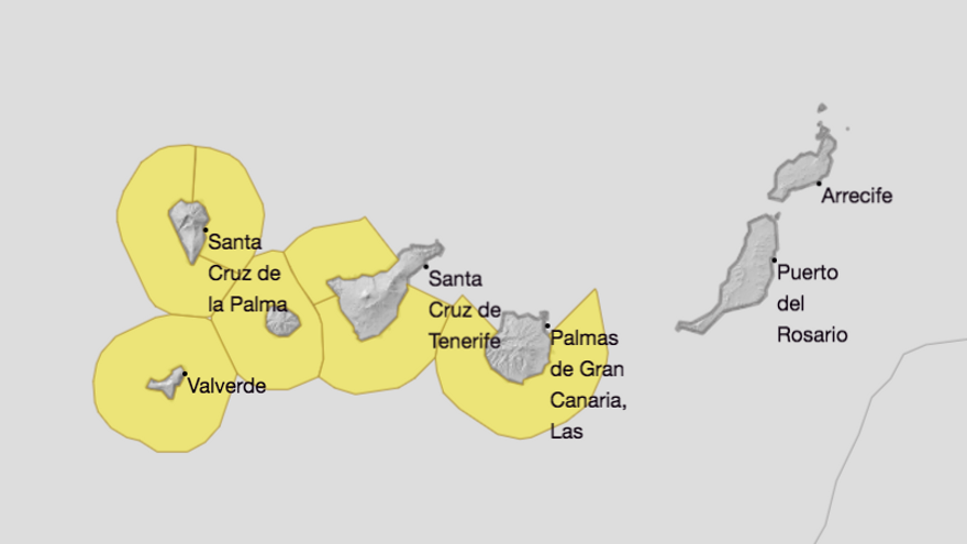 Mapa de la Aemet de los avisos de riesgo por fenómenos costeros para este domingo y lunes