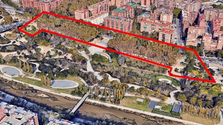 Arboleda de Madrid Río afectada por las talas, en una vista aérea