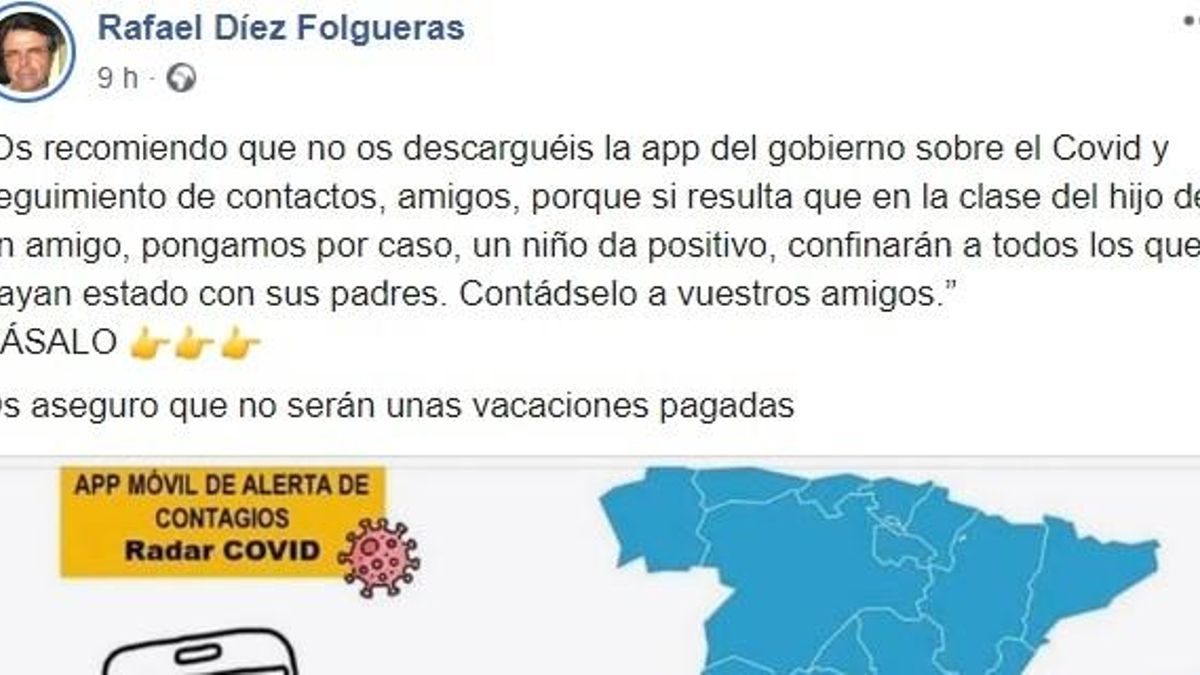 Publicación de Rafael Díez en su Facebook.