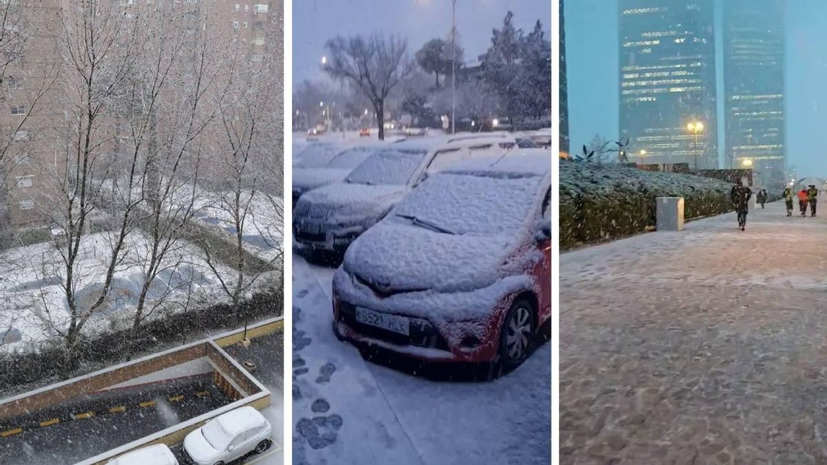 Distintas zonas de Madrid cubiertas por la nieve, en imágenes difundidas en redes sociales
