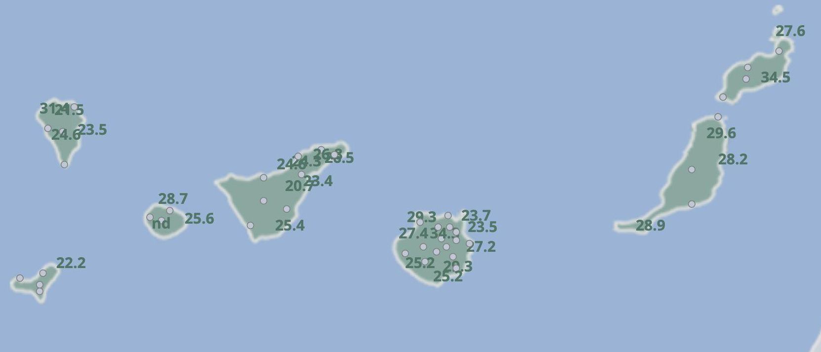 Temperaturas de este jueves, 10 de junio, en Canarias
